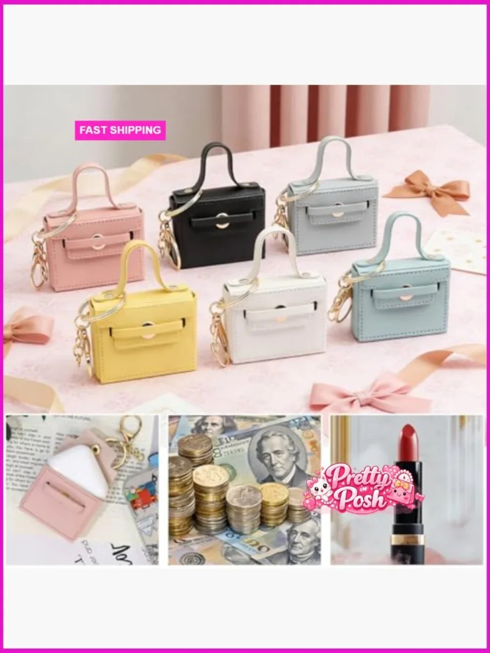 PU Leather Mini Backpack Keychain Cosmetic Bag Set of 6